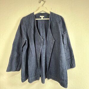 J.Jill Pure Jill Linen Chambray Open-Front Jacket Medium Petite Blue Lightweight